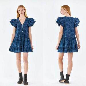 Hunter Bell Virginia Dress Sm Wild berry Floral Ruffles Flutter Sleeves Peasant